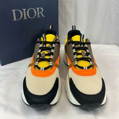 Brand New With Box. Designer Orange Sneakers, Designer Sneakers For Sports With Branded Heel Counter, Designer Custom Sneakers For Sports With Branded Heel, Dior B22, Multicolor Sneakers, Dior Shoes, Mens Shoes Sneakers, Size 16, Limited Time