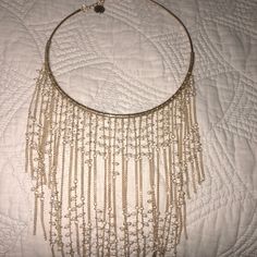 New Never Used. No Tags Gold-tone Beaded Party Jewelry, Chic Metal Chain Necklace For Evening, Elegant Metal Dangle Bib Necklaces, Elegant Metal Choker, Elegant Beaded Chain Jewelry, Evening Metal Jewelry With Beaded Chain, Chic Evening Jewelry With Beaded Chain, Chic Beaded Chain Jewelry For Evening, Elegant Dangle Bib Necklaces