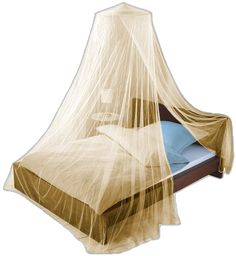 a bed with a mosquito net over it