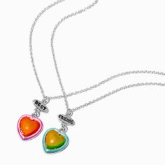 Claire's Best Friends Mood Heart Pendant Necklace - 2 Pack Valentine's Day Necklace With Heart Charm For Friendship, Multicolor Jewelry For Best Friend Valentine's Gift, Nickel Free Heart Shaped Necklaces For Friendship, Nickel-free Heart-shaped Friendship Necklaces, Nickel-free Heart-shaped Necklace For Friendship, Multicolor Jewelry For Best Friend On Valentine's Day, Multicolor Jewelry For Best Friend's Mother's Day Gift, Heart Pendant Charm Necklaces For Valentine's Day, Heart Pendant Charm Necklaces For Friendship And Valentine's Day