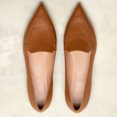 The Gia - Tan - Tumbled Calf Leather - M.Gemi Everyday Pointed Toe Loafers For Spring, Spring Everyday Loafers With Pointed Toe, Chic Almond Toe Pointed Flats For Fall, Chic Almond Toe Flats For Fall, Chic Pointed Toe Slip-on Flats For Everyday, Chic Everyday Pointed Toe Slip-on Flats, Chic Everyday Slip-on Pointed Toe Flats, Everyday Pointed Toe Flats For Fall, Modern Flats With Leather Sole And Pointed Toe