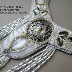 Embroidery Necklace, Handmade Jewlery, Swarovski Beads, Jewelry Boards, Bone Beads, Neck Piece, Bugle Beads, Necklace White, Crystal Wedding