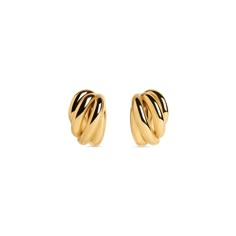 Women's Saturne Earrings in Gold | Balenciaga US Classic Gold-tone Earrings For Evening, Gold-tone Brass Earrings With Polished Finish, Formal Brass Hoop Earrings With Plating, Gold-tone Polished Earrings, Polished Gold-tone Earrings, Gold Brass Earrings With Polished Finish, Gold Polished Brass Earrings, Yellow Gold Brass Huggie Earrings With Polished Finish, Classic Gold Cluster Earrings