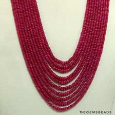 "Product Detail Stone Name :---------------------> Natural Mozambique Ruby Beads Type :-------------------------------> Natural Ruby Product Type :--------------------> Smooth Beads Shape :------------------------------> Roundel Size:----------------------------------> 1.7x2.7MM, 3.4x4.6MM Approx Quantity :---------------------------> 1. Strand. Length :-----------------------------> 16\" Inch to 22\" Inch. Weight:------------------------------> 80 Carat According to 20\" Traditional Red Gemstone Beads, Red Rondelle Jewelry With Faceted Beads, Red Rondelle Beads Jewelry With Faceted Detail, Red Ruby Gemstone Beads Necklaces, Red Ruby Gemstone Bead Necklaces, Red Ruby Gemstone Beads Necklace, Red Ruby Bead Necklaces, Red Ruby Beaded Necklaces For Jewelry Making, Handmade Red Rondelle Jewelry