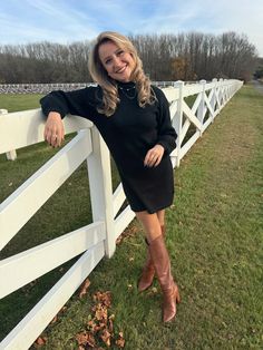 Black ribbed sweater dress! Style it with tights and high boots for an extra cute look and cozy holiday outfit! Ribbed Sweater Dress, Black Sweater Dress, Cozy Holiday, Holiday Outfit, Home For The Holidays, Ribbed Texture, Black Sweater, Black Rib, Ribbed Sweater