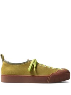 avocado green/brown suede pull-tab at the heel front lace-up fastening rubber toecap round toe logo at the sole rubber sole Versace Sneakers, Balenciaga Track, Brown Sneakers, Balenciaga Triple S, Avocado Green, Suede Fabric, Summer Beach Wear, Suede Sneakers, Derby Shoes