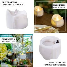 four different types of candles with instructions on how to use them in the candle holder