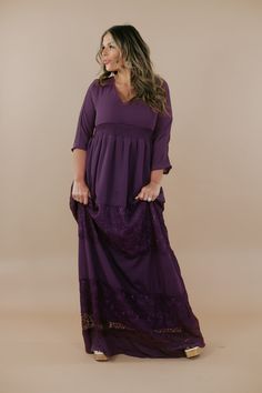 Step into timeless elegance with our Something Timeless Maxi Dress. Perfect for spring, this dress captures the season's allure in every detail. Whether it's a photoshoot, a cherished event, or a casual outing, this is the perfect dress. Maxi dress Family photoshoot dress Neckline: V Fabric: 100% polyester; Lining: 100% Polyester Cinched waistline Lined 3/4 length sleeve Tiered lace skirt Adjustable tie back Fit: We suggest your true size in this piece! Arms: Relaxed - semi-fitted Chest: Relaxed Stretch only in the waistband Model Specs: Karli is wearing the small in photos. (Typical Sizing - Karli: S-Size 5/26 - 5ft 2in, Emily: S-Size 3/25 - 5ft 5in, Syd: L/XL- Size 15/ - 5ft 8in) Size Length Bust Waist XS 59.75" 33" 26" S 61" 35" 28" M 61.25" 37" 30" L 61.5" 39" 32" XL 61.75" 41" 34" 2Xl Spring Elegant Maxi Dress With Lace Trim, Elegant Spring Maxi Dress With Lace Trim, Elegant Flowy Maternity Dress With Empire Waist, Maternity Lace Trim Maxi Dress, Modest V-neck Spring Dresses, Modest Maternity Maxi Dress For Spring, Elegant Flowy Maxi Dress With Lace Trim, Spring Maternity Dress With Lace Trim And V-neck, Maternity V-neck Dress With Lace Trim For Spring