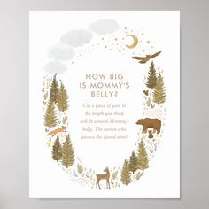 a card with the words how big is mommy's belly? and an illustration of bears