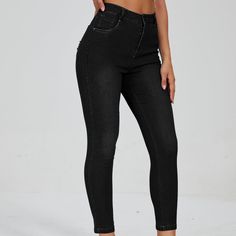 These jeans are the holy grail of denim and the epitome of trendy meets comfort! These have a relaxed fit! That is one of our favorite cuts here because it flatters ALL figures, is one of the trendiest styles, and is so comfortable! We loveeeee a good pair of tummy-control jeans PLUS they have butt-lifting technology! The pockets have some magic in them as the way they're placed and shaped will make even the flattest booty look perky! Should we talk about that gorgeous wash!? Goodness! The dark High Rise Solid Relaxed Fit Jeans, Solid High Rise Relaxed Fit Jeans, High Waist Stretch Jeans In Washed Black, Black Slim Denim Bottoms, Black High Waist Cropped Jeans, High Waist Jeans With Five Pockets, Non-stretch High Waist Black Jeans, Black Non-stretch High Waist Jeans, Black High Waist Non-stretch Jeans