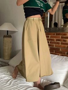 Item Types: Long skirts for women, a line skirts for women, women's maxi skirtSkirt Length: Mid-CalfFit Type: Loose FitSilhouette: A-LineWaistline: Natural Elasticity: Slight Pattern Type: SolidDetail: BeltMaterial: CottonMaterial: Polyester Size (IN/CM) Length Waist S 32.68/83 25.20/64 M 33.07/84 26.77/65 L 33.46/85 28.35/68 Casual Wide Hem Maxi Skirt For Spring, Spring Casual Maxi Skirt With Wide Hem, Chic A-line Maxi Skirt, A-line Solid Color Bottoms For Summer, A-line Bottoms In Solid Color For Summer, Chic Full Length Khaki Wide Leg Pants, Fall Wide Leg Maxi Skirt For Work, Stretch A-line Bottoms In Solid Color, Chic Full-length Solid Color Skirt