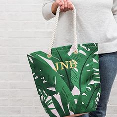 Personalized Monogrammed Cotton Canvas Beach Tote Bag- Tropical Leaf Bridal Party Tote Bags, Bridal Party Totes, Flamingo Bag, Custom Beach Bags, Canvas Beach Tote, Bridesmaid Tote Bags, Wedding Tote, Wedding Gift Diy, Unique Mothers Day Gifts