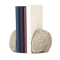 the bookend is made out of two books and has a brain on one side