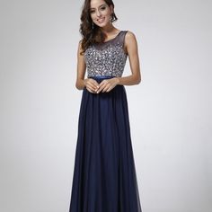 Jeweled Illusion Neckline, Sleeveless, Long A Line Dress, Beautiful Chiffon Evening Gown. Elegant Blue Sleeveless Dress For Wedding, Blue Sleeveless Mother Of The Bride Dress, Elegant Blue Sleeveless Dress For Prom Season, Blue Sleeveless Evening Dress For Gala, Elegant Blue Sleeveless Maxi Dress, Blue Sleeveless Dress With Fitted Bodice For Party, Blue Sleeveless Evening Dress For Prom Season, Formal Sleeveless Evening Dress With Illusion Neckline, Blue Sleeveless Evening Dress For Prom