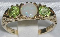 9K Yellow Gold Natural Colourful Opal & Peridot Art Nouveau Anniversary Ring, English Design 3 Stone Trilogy Ring, Dope Jewelry, Ring Ideas, Funky Jewelry, Pretty Rings, Dream Jewelry, Jewelry Inspo, Pretty Jewellery, Piercing Jewelry