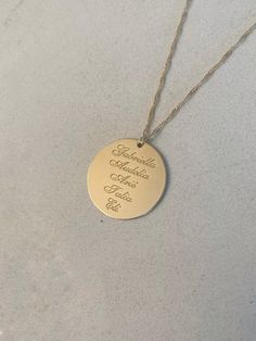 A beautiful MOM and grandma necklace with names engraved.  We can personalize the with anything you would like, names or initials of loved ones: Children, grandchildren ,or smooth. The necklace is made in 18K gold plating or 925 sterling silver. The necklace will arrive gift-wrapped and packed in a padded envelope to maintain the product Thank you for your interest. Please check out our other items and be sure to add us to your favorites! https://www.etsy.com/shop/Limajewelry We look forward to the opportunity of serving you. Custom Name Necklace With Round Pendant For Anniversary, Round Pendant Necklace With Name For Anniversary, Name Necklace With Engraving Option For Mother's Day Gift, Mother's Day Gift Name Necklace With Engraving Option, Name Necklace For Anniversary Gift, Gold Name Necklace With Engraving For Mother's Day, Engraved Name Necklace For Anniversary, Custom Round Name Necklace For Anniversary, Mother's Day Engraved Name Pendant Necklace