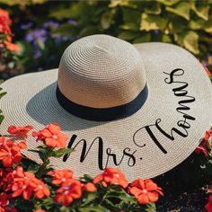 Personalized Wide brim straw hat Gifts For Boaters, Personalized Bridal Shower Gifts, Floppy Sun Hat, Monogram Hats, Wide Brim Straw Hat, Floppy Sun Hats, Personalized Hats, Beach Bride, Wide Brim Sun Hat