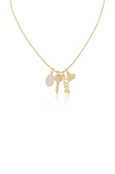 Love to Love Interchangeable Charm Necklace Elegant Gold Plated Charms With Adjustable Chain, Gold Jewelry With Removable Charms For Valentine's Day, Elegant Gold Necklaces With Removable Charms, Elegant Necklaces With Dangling Charms For Anniversary, Elegant Gold Necklace With Removable Charms, Elegant Gold Plated Necklaces With Removable Charms, Elegant Gold-plated Necklaces With Removable Charms, Love To Love, Pendant Necklace Gold