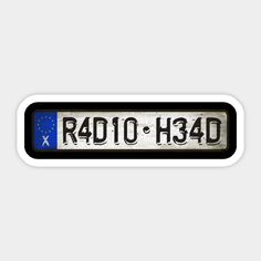 a white and blue road sign with the word radio - h340 on it