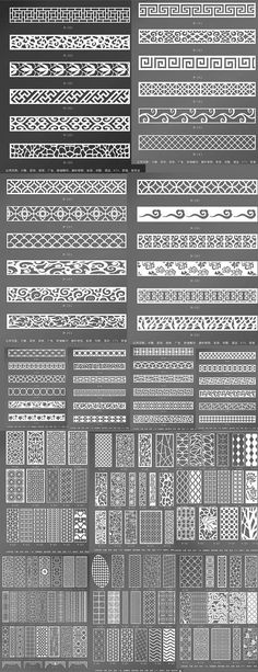 a large number of different patterns on a black and white background, all in various sizes