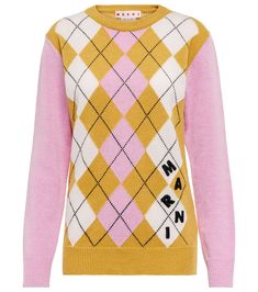 Nyfw Street Style, Resort Fashion, Jacquard Sweater, Pink Round, Knitwear Fashion, Argyle Sweater, Oversized Jacket, Wool Knit, Puff Sleeve Top