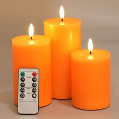 Eywamage Orange Flameless Pillar Candles with Remote, Flickering Real Wax LED Battery Candles Set of 3 Color Wheel Projects, Ivory Pillar Candles, Led Taper Candles, Fake Candles, Battery Candles, Orange Candle, Led Pillar Candle, Led Tea Lights, Battery Operated Candles