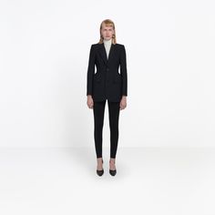 Hourglass Single Breasted Jacket Black for Women | Balenciaga Timeless Black Formal Outerwear, Black Evening Outerwear With Concealed Placket, Wool Tuxedo Style Outerwear With Suit Collar, Wool Tuxedo-style Outerwear With Suit Collar, Semi-formal Wool Tuxedo Outerwear, Black Tuxedo Blazer With Concealed Placket, Wool Semi-formal Tuxedo-style Outerwear, Wool Tuxedo Style Winter Outerwear, Winter Wool Tuxedo Style Outerwear