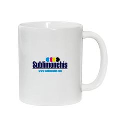 a white coffee mug with the sublimonents logo on it