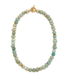 Mood Necklace in Amazonite. Single-strand of varying green amazonite beads with gold-plated brass toggle closure. Artisan Amazonite Gemstone Necklaces, Green Amazonite Gemstone Beaded Necklace, Handmade Gold Amazonite Necklaces, Elegant Amazonite Beaded Necklace, Luxury Handmade Amazonite Necklace, Semi Precious Necklace, Hoop Charms, Jewelry Studio, Blue Lace Agate