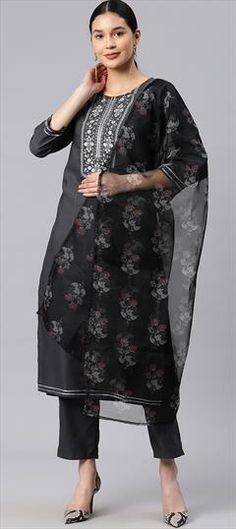 Black and Grey color Salwar Kameez in Cotton fabric with Embroidered, Thread work Semi-stitched Black Churidar With Self Design, Black Salwar Kameez With Floral Embroidery For Eid, Formal Black Kurta With Floral Embroidery, Elegant Black Kurta With Printed Motifs, Elegant Black Unstitched Suit With Printed Motifs, Festive Black Churidar With Floral Embroidery, Black Chanderi Kurta With Floral Embroidery, Black Salwar Kameez With Printed Motifs For Festivals, Black Unstitched Suit With Printed Motifs