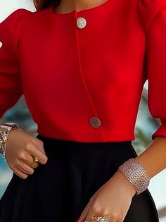 Elegant Shirt With 3/4 Sleeves And Button Closure, Elegant Red Shirt With Button Closure, Elegant 3/4 Sleeve Shirt With Button Closure, Red Formal Blouse With Button Closure, Luxury Collared Red Blouse, Trends 2025, Buttoned Shirt, Lv Wallet, Vintage Louis Vuitton