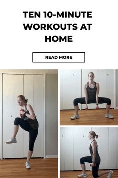 Ten different 10-minute home workouts shown with a woman using hand weights. 30 Day Workout Plan, Home Hiit, Get Fit At Home, Summer Body Workout Plan, Getting Back On Track, Beginner Ab Workout, Fit At Home