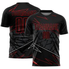 the front and back of a black shirt with red letters on it that says team name do