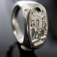 Nefertiti's Ring - Silver Ceremonial Symbolic Hand Cast Rings, Symbolic Round Hand Cast Signet Ring, Ceremonial Hand Cast Jewelry Ring, Symbolic Hand Forged Rings For Collectors, Hand Forged Symbolic Rings For Collectors, Ancient Style Silver Ring For Gift, God Of Air, Ancient Egyptian Artifacts, Ancient Egyptian Jewelry