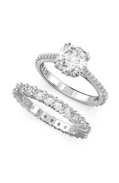 Stack some sparkle or keep it simple with a pair of Swarovski crystal rings that look luscious worn together or separately. 1/4"W x 1/4"L setting; 1/4" stackable width Swarovski crystal/rhodium plate Imported Swarovski Engagement Ring, Swarovski Ring Engagement, Rings Expensive, Winter Cruise, Rings Sets, Luxury Ring, Vintage Inspired Rings, Swarovski Crystal Rings, Swarovski Ring