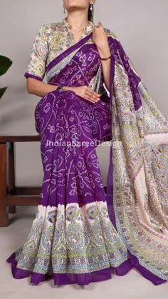 Latest Designer Fusion Print Of Madhubani And Bandhej Purple Coloured Indian Saree For Women. Saree Details: Fabric: Green Silk Work: Fusion Print of Madhubani and Bandhej Length: 5.5 meters Blouse: Unstitched Blouse Fabric: Green Silk Blouse Work: Madhubani Print Bohemian Multicolor Block Print Pre-draped Saree, Bohemian Handloom Pre-draped Saree, Multicolor Bandhani Print Pre-draped Saree, Bohemian Style Multicolor Fitted Pre-draped Saree, Bohemian Multicolor Fitted Pre-draped Saree, Multicolor Bohemian Fitted Pre-draped Saree, Traditional Fitted Pre-draped Saree With Kalamkari Print, Bohemian Transitional Blouse Piece With Cutdana, Transitional Bohemian Blouse Piece With Cutdana