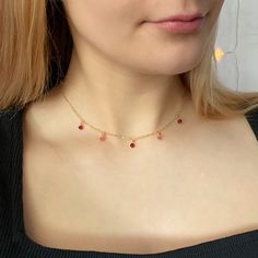 Ruby Red & Fuchsia Cristal Choker Necklace - AR TodayCharm Jewelry Company Dainty Red Birthstone Necklace, Red Dainty Birthstone Jewelry, Dainty Red Birthstone Jewelry, Dainty Red Necklace For Her, Dainty Red Necklace As Gift For Her, Dainty Ruby Gemstone Necklace, Minimalist Ruby Birthstone Necklace, Red Dainty Birthstone Necklace, Red Gemstone Necklace For Her