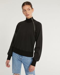 Meet the newest addition to our MW Everyday | Anywhere wardrobe. Modern and minimal, our So Uptight Funnel Neck Zip Sweatshirt is the perfect cozy. Style yours back to any of our high-waist denim for an easy look. Funnel neck Exposed zipper detail Ribbed trim at neck, cuffs and hem Relaxed fit French Terry loop-back interior 100% Cotton Model is 5'10 and wearing a size S. This style runs true to size. We would recommend taking your regular size. Marissa Webb, Cozy Style, Exposed Zipper, Knit Tees, Zipper Detail, Funnel Neck, Dress Trousers, High Waisted Denim, Zip Sweatshirt