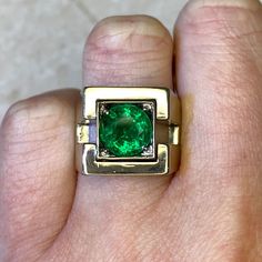 A vintage French emerald ring featuring a 2.01 carat round cut natural emerald, set in prongs inside a square bezel. The mounting is 18k white gold, with geometric cut-outs on the shoulders. This ring was handcrafted during the Retro era, circa 1940, and bears French hallmarks.
The measurements of the emerald are approximately 8.45mm x 8.50mm x 5.11mm. The measurements of this ring are approximately 14.37mm x 14.45mm.
This ring can be resized at no extra cost.
If you have any questions about the Timeless Emerald Ring With Polished Finish, Classic Rectangular Emerald Ring With Bezel Setting, Elegant Rectangular Emerald Signet Ring, Fine Jewelry Emerald Cut Signet Ring With May Birthstone, Fine Jewelry Emerald Cut Signet Ring For May Birthstone, Timeless Green Signet Ring With Polished Finish, Classic Rectangular Emerald Ring With Center Stone, 14k Gold Emerald Cut Art Deco Ring, Emerald Cut Fine Jewelry Emerald Ring With Polished Finish