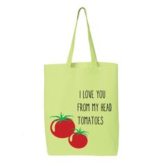 "I Love You From My Head Tomatoes Tote Bag, Cotton Tote Bag, Farmers Tote Bag, Vegetable Tote Bag, Vegan Gift, Grocery Bag, Friendly Bag 6.0 oz., 100% cotton 20\" self-fabric handles 9\" handle drop Bottom gusset 15\"W x 16\"H x 3\"D" Everyday Vegetable-tanned Shoulder Bag, Classic Rectangular Vegetable-tanned Bags, Classic Vegetable-tanned Shoulder Bag For Shopping, Vegetable-tanned Leather Tote Satchel, Classic Vegetable-tanned Shoulder Tote Bag, Farmers Market Tote Bag, Music Bag, Music Tote Bag, Flowers Tote