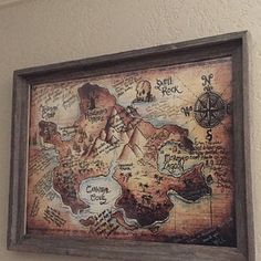 a map is hanging on the wall