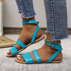 2022 Women Sandals Shoe Designer Gladiator Soft Jelly Casual Flat Platform Luxury Beach Slides Chaussure black-36 Ankle Strap Sandals Flat, Leather Gladiator Sandals, Beach Slides, Buckled Flats, Ankle Strap Flats, Leather Sandals Flat, Open Toe Shoes, T Strap Sandals, Grey Shoes