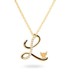 The “Letter L” pendant necklace features a delicate butterfly and lab-grown diamonds set in white or yellow gold. Available in 10K or 14K white or yellow gold Available chain lengths: 16 and 18 inches Set with round lab-grown diamonds, .07 ctw Attention to quality and detail is paramount to Ivy Jewelry Made in New York City Inspiration Timeless. Sentimental. Elegant. The designer added a delicate butterfly to each letter in the series to symbolize a “beautiful soul.” Whether your initial reminds A Necklace Letter Diamond Cursive, Luxury Gold Initial Necklace With Single Diamond, Luxury Initial Pendant Jewelry For Anniversary, Luxury Diamond Necklace With Initial Pendant In Brilliant Cut, L Letter Necklace, Alphabet Pendant Gold Letters, L Necklace Initial, Leyla Core, Letter L Necklace