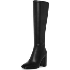 PRICES MAY VARY. Our black knee high boots are made from premium stretch leather with a soft touch and stretch that is calf friendly, with a stretch insole for all-day comfort. Featuring a chic square toe and sturdy chunky heel, these black tall boots have an easy on/off side half-zip design for easy on and off. Black Leather boots size measurements: heel height: 3.5 inches, calf round: 15 inches, opening: 16.5 inches. Perfect for a night out or an everyday look, these knee high black boots go p Knee High Black Boots, Black Tall Boots, Women's Knee High Boots, Black Knee High Boots, Zip Design, Black Boots Tall, Chunky Block Heels, Black Knees, Womens Knee High Boots