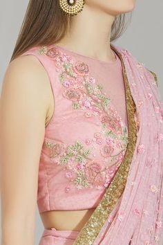 Shop for Rajat and Shraddha Pink Geo Embellished Pre-draped Saree for Women Online at Aza Fashions Stitched Saree, Draped Saree, Saree For Women, Embellished Neckline, Drape Saree, Embellished Blouse, Illusion Neckline, Embroidered Blouse, Sheer Blouse