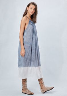 Say hello to Summer in our super billowy and lightweight dip-dye midi beach dress. Featuring a soft rope drawstring strap with lurex trim, halter neckline, and ruched back detail. Wear this oversize dress to your next pool party, or wear it around the house on a hot summer day! FINAL SALE Oversize fit Sleeveless Midi length Lurex trimmed rope halter Tie shoulder detail Tassel details Dip-dye Slightly sheer Model is 5'11, wearing a size S/M.Style: I-70999W Summer Maxi Dress With Drawstring, Bohemian Drawstring Maxi Dress For Summer, Summer Halter Maxi Dress With Smocked Back, Beach Halter Sundress With Smocked Back, Summer Maxi Dress With Drawstring For Vacation, Bohemian Flowy Maxi Dress With Drawstring, Flowy Bohemian Maxi Dress With Drawstring, Summer Beach Maxi Dress With Drawstring, Summer Beach Halter Dress With Smocked Back