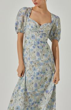 ASTR the Label Print Puff Sleeve Maxi Dress | Nordstrom Pastel Floral Dress, Puff Sleeve Maxi Dress, Midi Dress Wedding Guest, Maxi Design, Puff Sleeve Midi Dress, Elegant Dresses Classy, Yellow Midi Dress, Astr The Label, Darling Dress