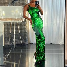 Worn Once. Perfect Condition Sequin Gown, Limited Time, Sequin, Prom Dresses, Size 4, Prom, Womens Dresses, Green, Dresses