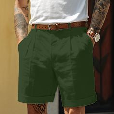 Season:Summer; Fabric:Linen Cotton Blend; Gender:Men's; Style:Designer,Fashion; Occasion:Holiday,Daily,Casual; Fit Type:Regular Fit; Function:Breathable,Comfort; Waistline:Mid Waist; Pattern:Plain; Design:Pleats,Straight Leg,Pocket; Brand:OUKU; Pants Type:Shorts,Linen Shorts,Pleated Shorts,Dress Shorts,Summer Shorts; Fly Type:Button; Front page:FF; Listing Date:12/13/2023; Hips:; Length:; Waist:; Pants Length:Short Non-stretch Beach Shorts With Built-in Shorts, Solid Bermuda Shorts With Built-in Shorts For Summer, Solid Color Shorts For Spring Vacation, Casual Fitted Above Knee Shorts, Casual Fitted Above-knee Shorts, Solid Knee-length Shorts For Spring, Solid Color Beach Shorts For Summer, Summer Beach Shorts In Solid Color, Non-stretch Knee-length Shorts