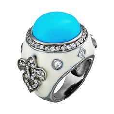 A simulated turquoise cabochon and black rhodium-plated sterling silver construction make this Sophie Miller ring a stand-out choice. Cubic zirconia stones accenting the band and Fleur de Lis designs give it eye-catching style. Comes in a gift box. Click on this JEWELRY & WATCHES GUIDE to learn about fit, styles, materials and more!RING DETAILS Width: 1 in. Metal: black rhodium-plated sterling silver STONE DETAILS Stone type: simulated turquoise Shape: cabochon Setting: tension CUBIC ZIRCONIA DE Luxury Turquoise Gemstone Ring, Luxury Turquoise Jewelry With Diamond Accents, Luxury Silver Turquoise Ring With Gemstone, Luxury Turquoise Cabochon Jewelry, Luxury Turquoise Ring Jewelry, Luxury Oval Turquoise Ring, Luxury Silver Ring With Turquoise Oval Gemstone, Luxury Silver Turquoise Ring With Oval Shape, Luxury Sterling Silver Turquoise Ring